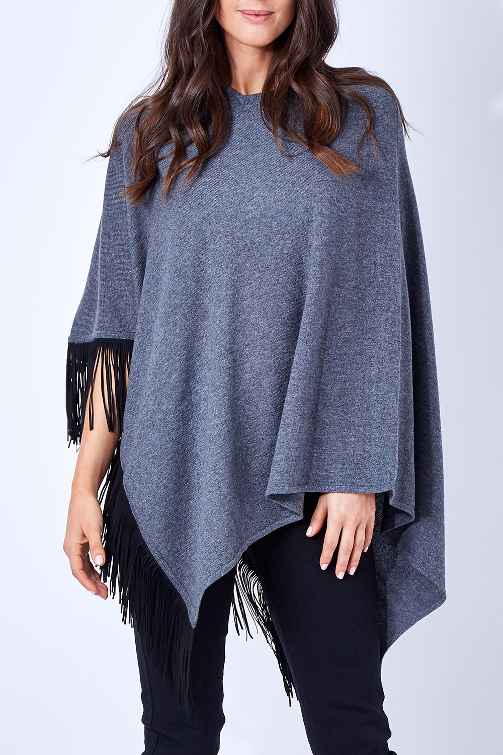 Everyday Cashmere Slanted Poncho With Leather Tassels - Womens Ponchos ...