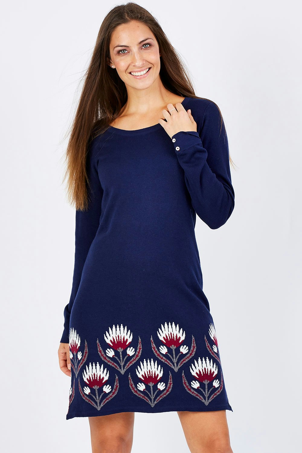 Hatley Floral Thistle Sweater Dress - Womens Knee Length Dresses ...