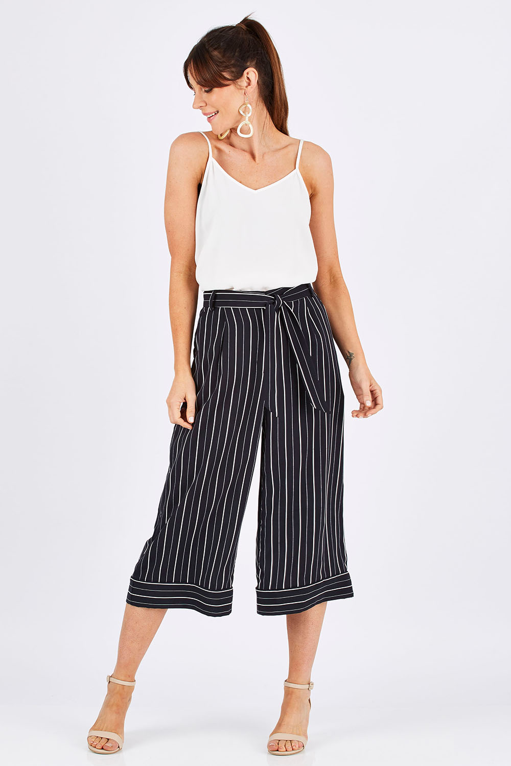 striped culotte pants