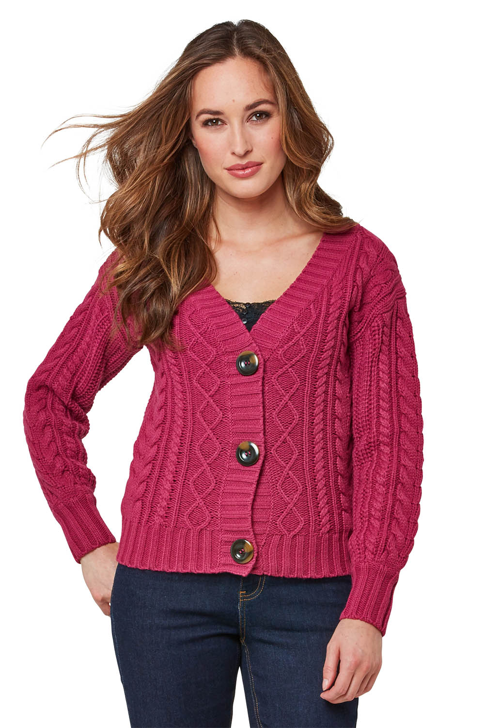 joe browns chunky cable knit hooded cardigan